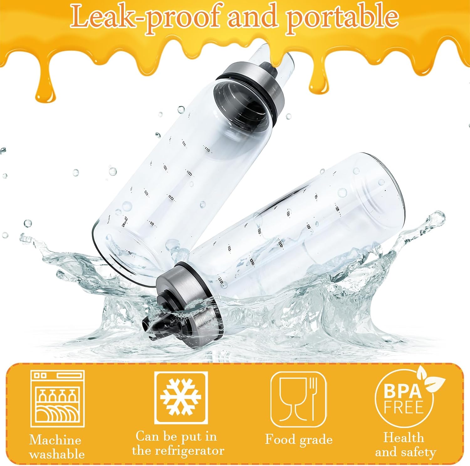 Honey Dispenser No Drip Glass, 10 oz / 300ml Honey Jar Dispenser with Glass Honey Holder & Stand, BPA-Free Honey Server for Syrup, Olive Oil, Agave