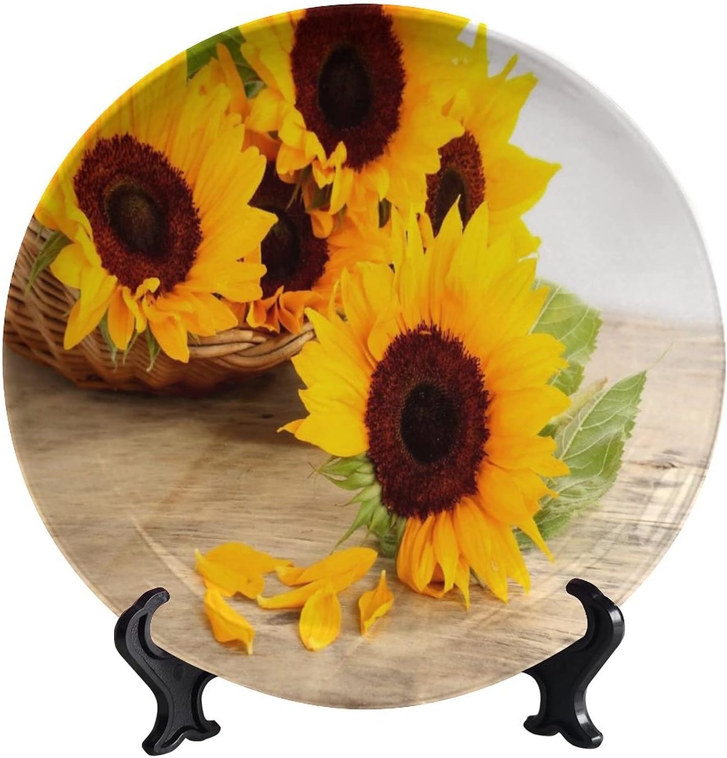 Sunflower Ceramic Hanging Decorative Plate Sunflower Flowers Photograph Ceramic Tableware Plate Ceramic Ornament for Dining Table Setting,Wedding Reception Decorations,Christmas Tablescape 8 inch