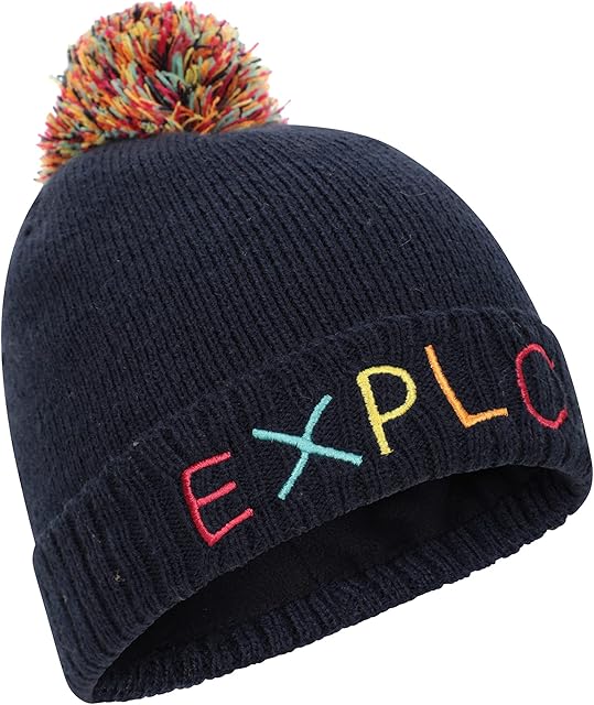 Mountain Warehouse Explore Kids Unisex Beanie, Soft Knit Outer, Embroided Details, Pom Pom, Boys & Girls - Best for Winter, Running, Camping & Outdoors