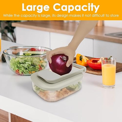 Miniatura 6 de Picador de verduras, cortador de alimentos con mandolina 9 en 1 para cocina, rallador de queso, picador de verduras con recipiente, 9 cuchillas,