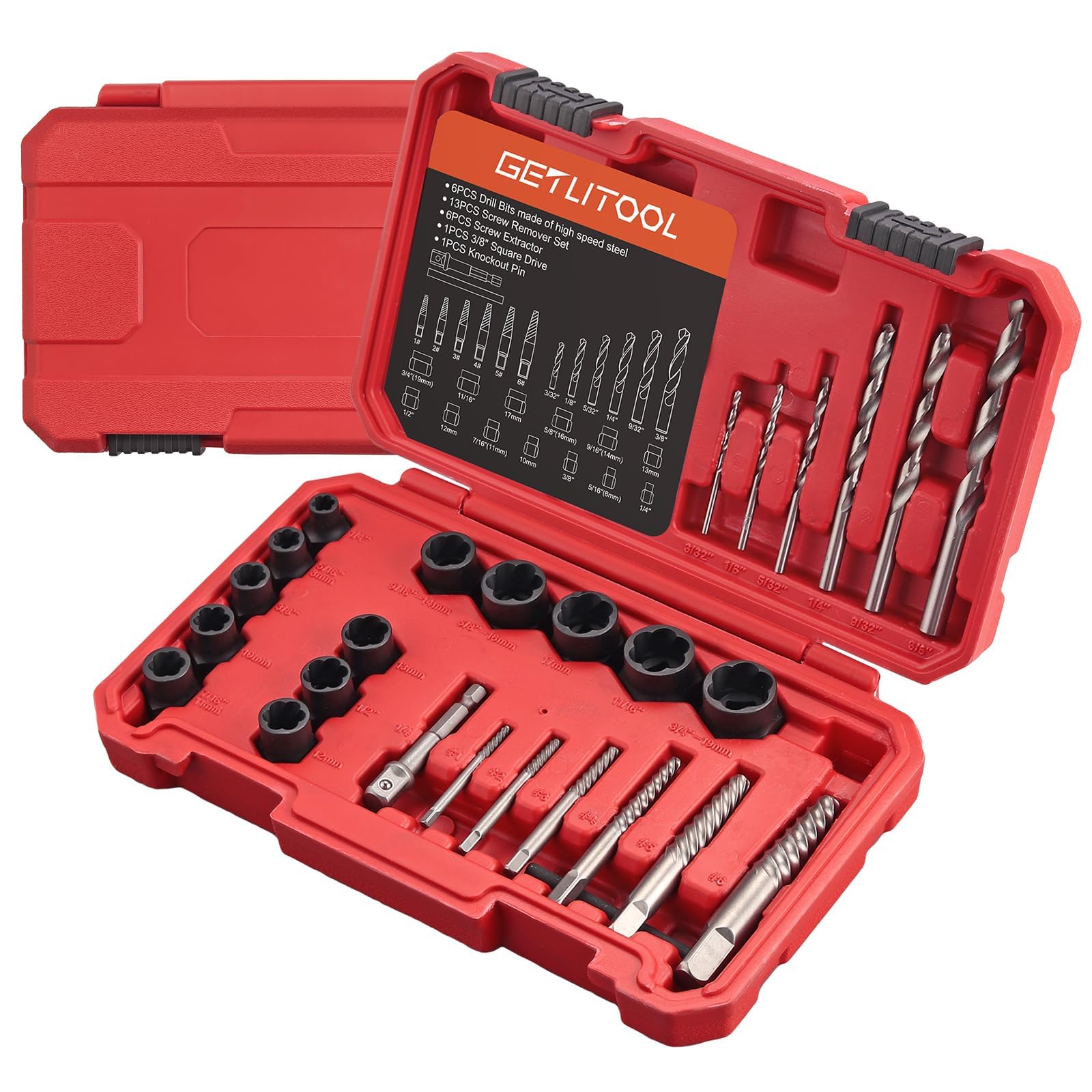 GETLITOOL 27PCS Impact Bolt & Nut Remover Tool Set with Storage Case