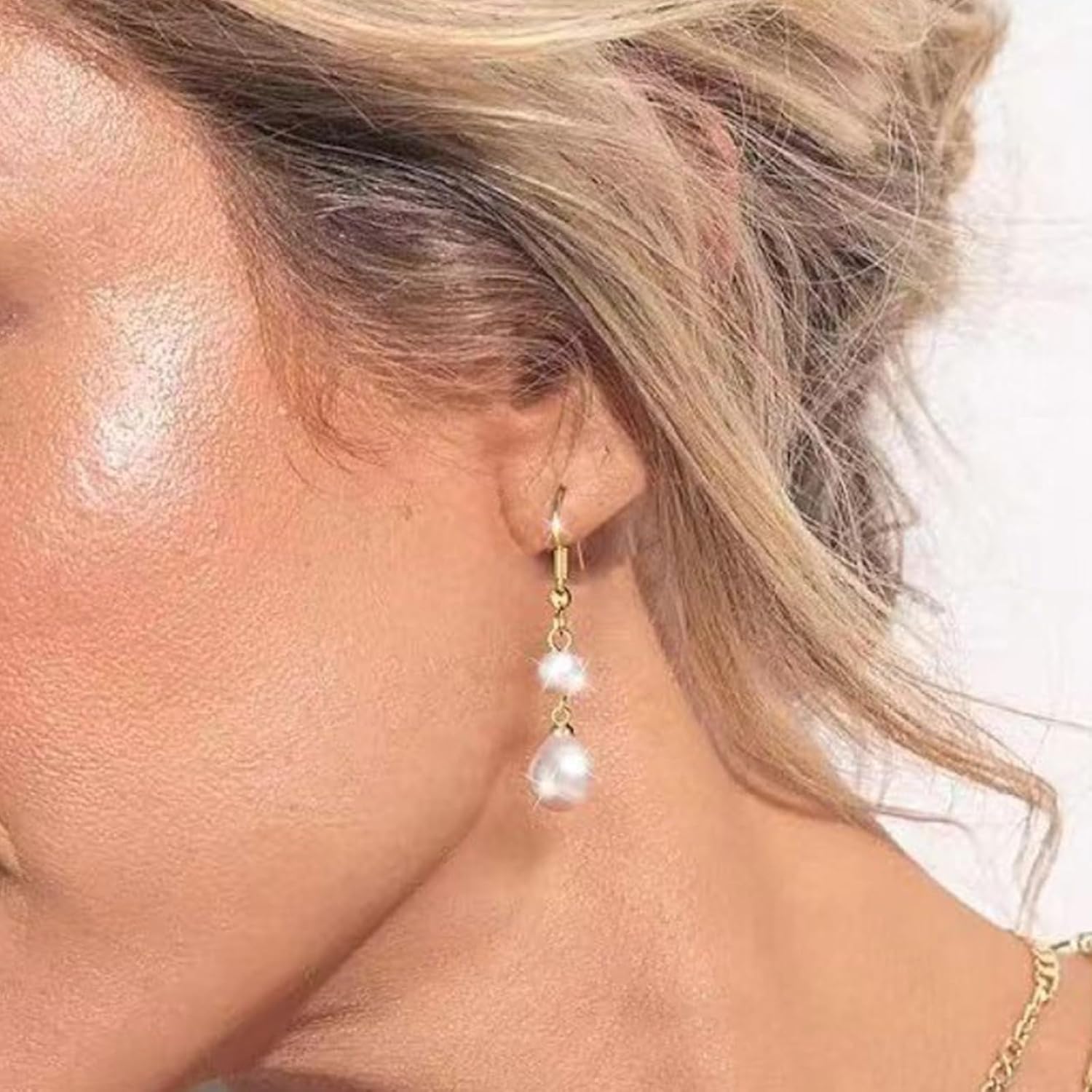 Elegant Double Pearl Drop Earrings - Classic Beauty for Women, Simple Pearl Dangle Earrings Jewelry for Women - Image 3