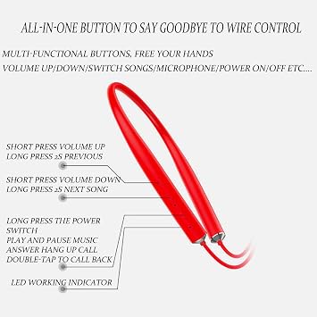 Neckband Bluetooth Headphones Neckband Earphone Headset with Mic Wireless Earbuds 5.3 CVC 8.0, HD Call Sound Quality,IPX6 Waterproof Sport Earphones for Running Driving Working Compatible, Red