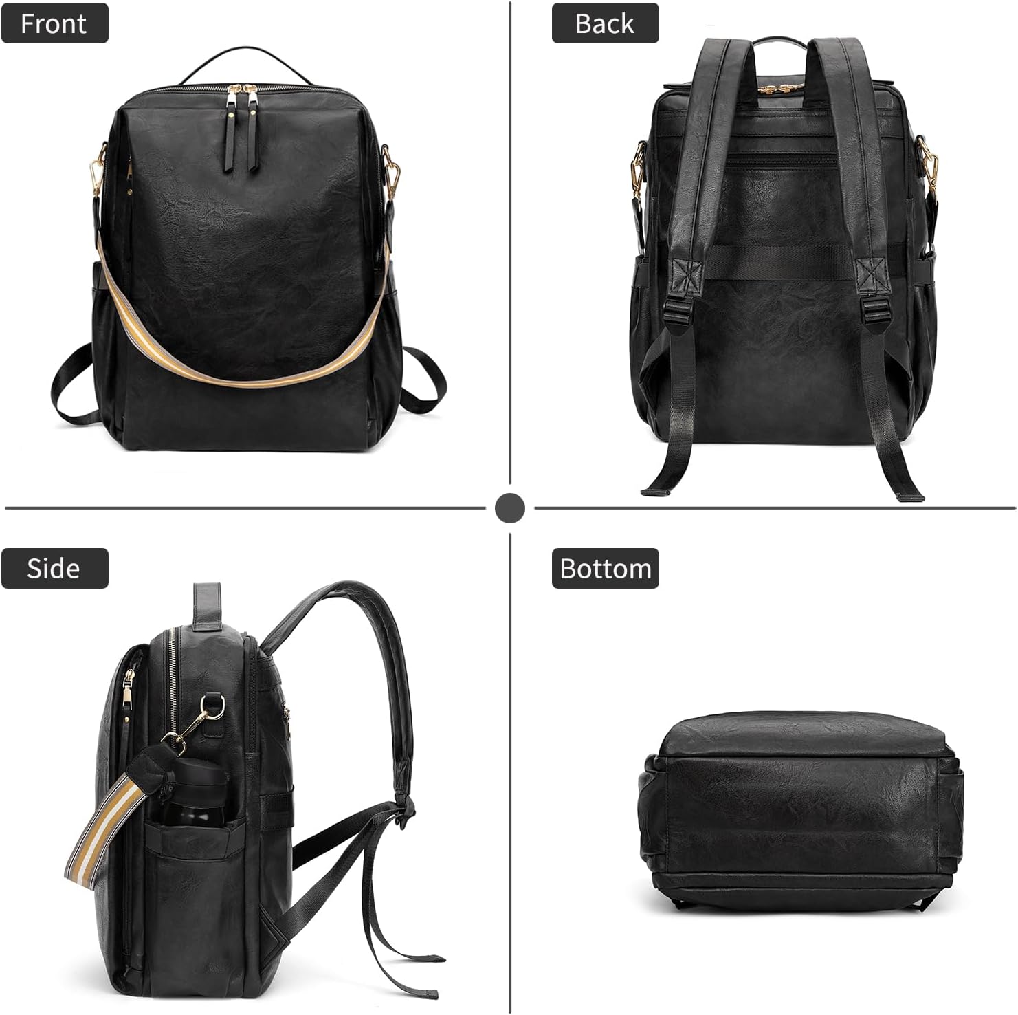 GAEKEAO Backpack Purse for Women 15.6 inch Laptop Backpack PU Leather Convertible Travel Backpacks Fashion Designer Handbag Ladies Shoulder Bags Black - Image 6