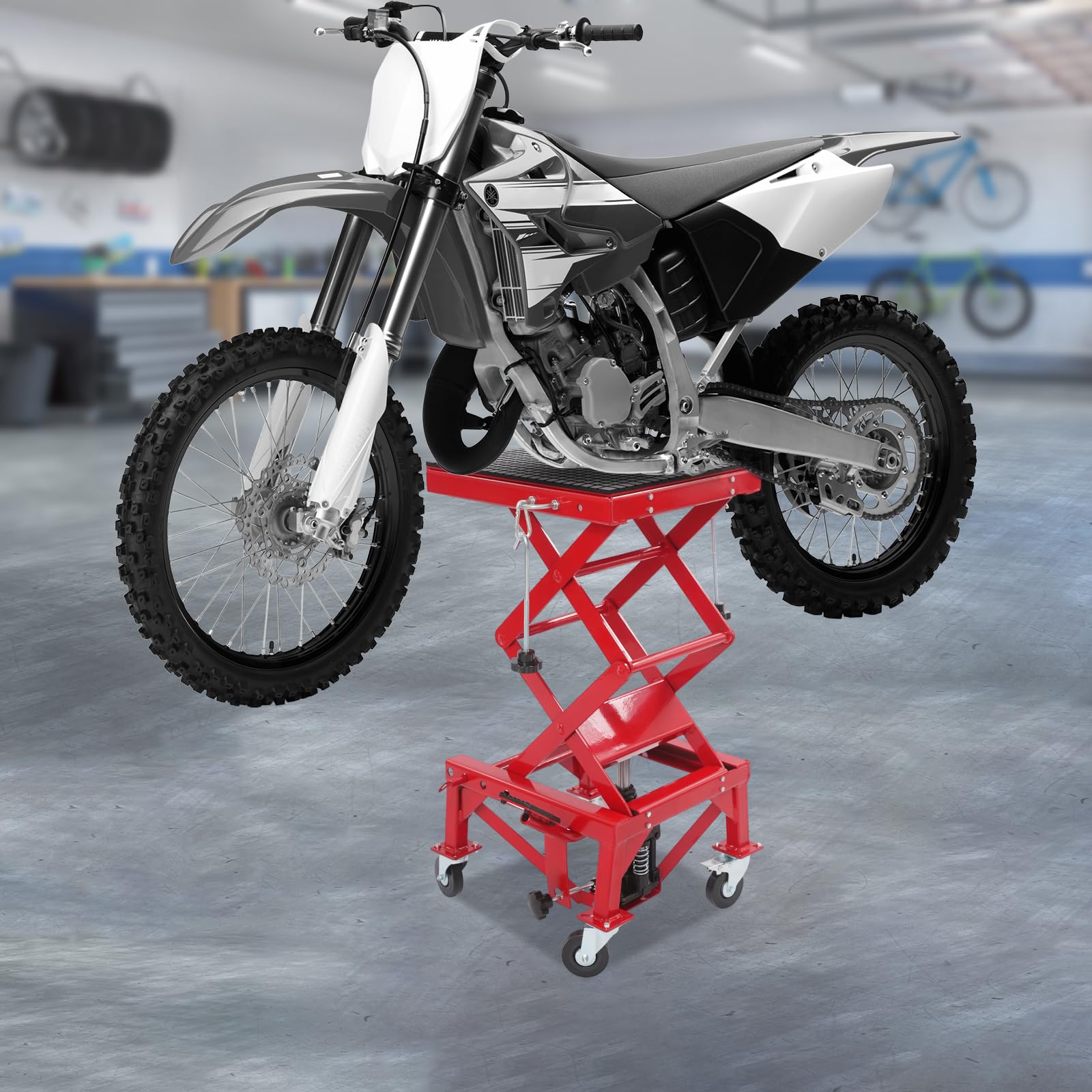 Ponte sollevatore idraulico a forbice per motocicli, dispositivo di sollevamento per motocicli con ruote, portata massima 200 kg per riparazioni auto e officine moto