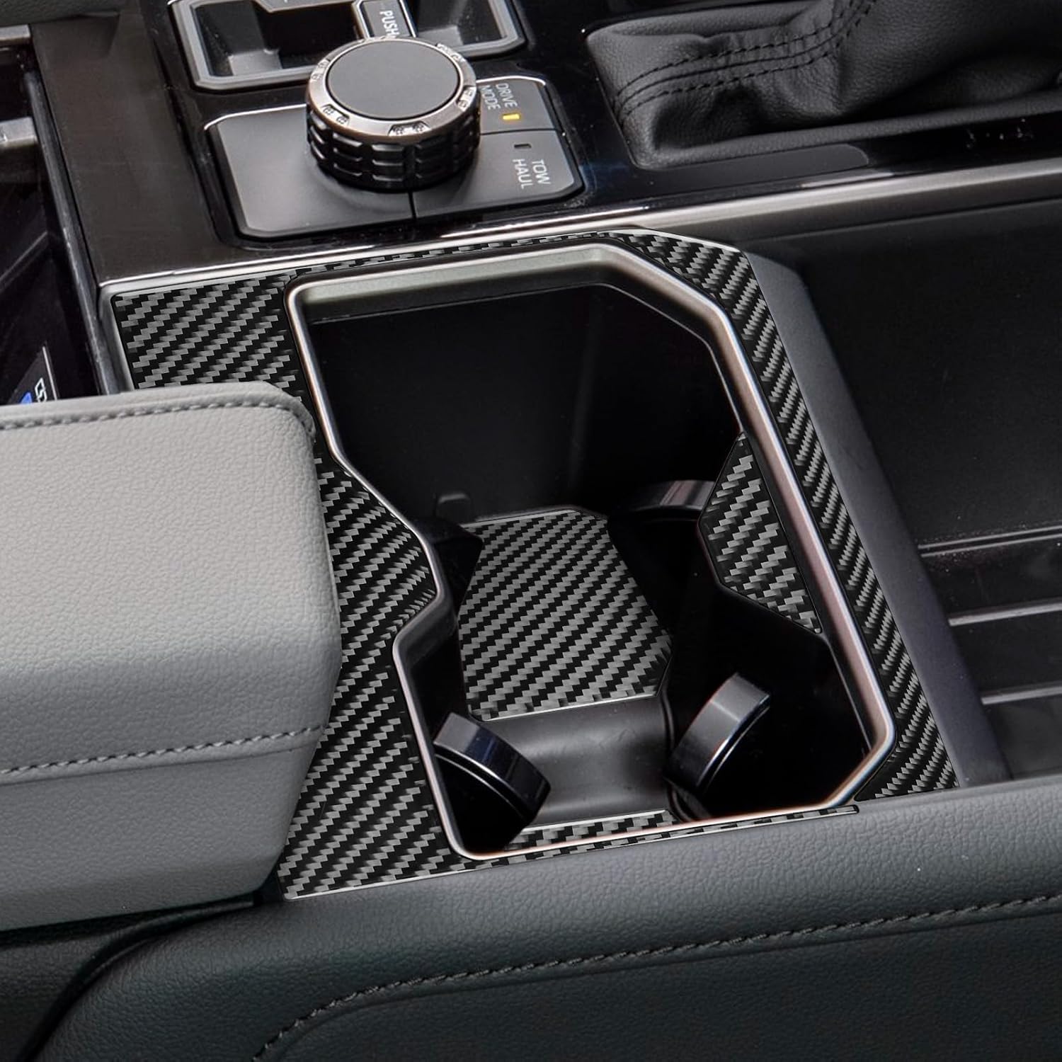 Car Center Console Water Cup Holder Panel Trim Sticker Compatible with Toyota Tundra 2022 2023 2024 2025(XK70)/Sequoia 2023 2024 2025(XK80) Real Carbon Fiber Auto Interior Accessories Black