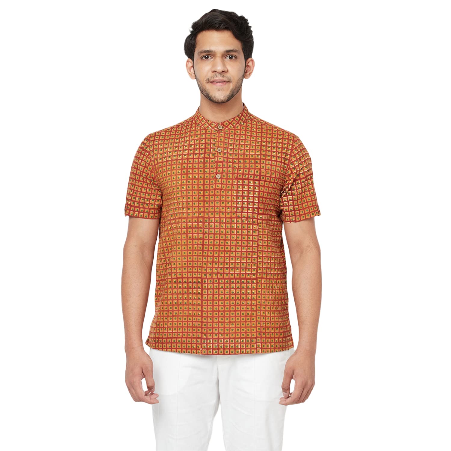 Fabindia Men's Printed Comfort Shirt_Red Xs