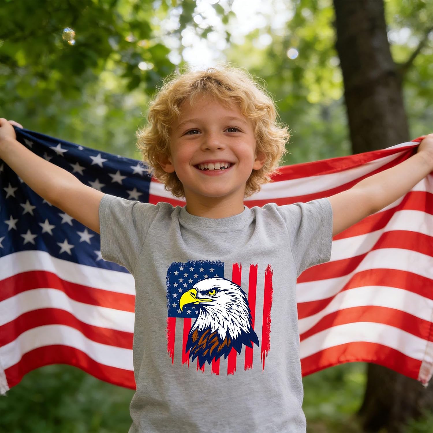 Kids 4th of July Shirts American Flag Graphic T-Shirt Cotton Short Sleeve Tees 3-13 Years