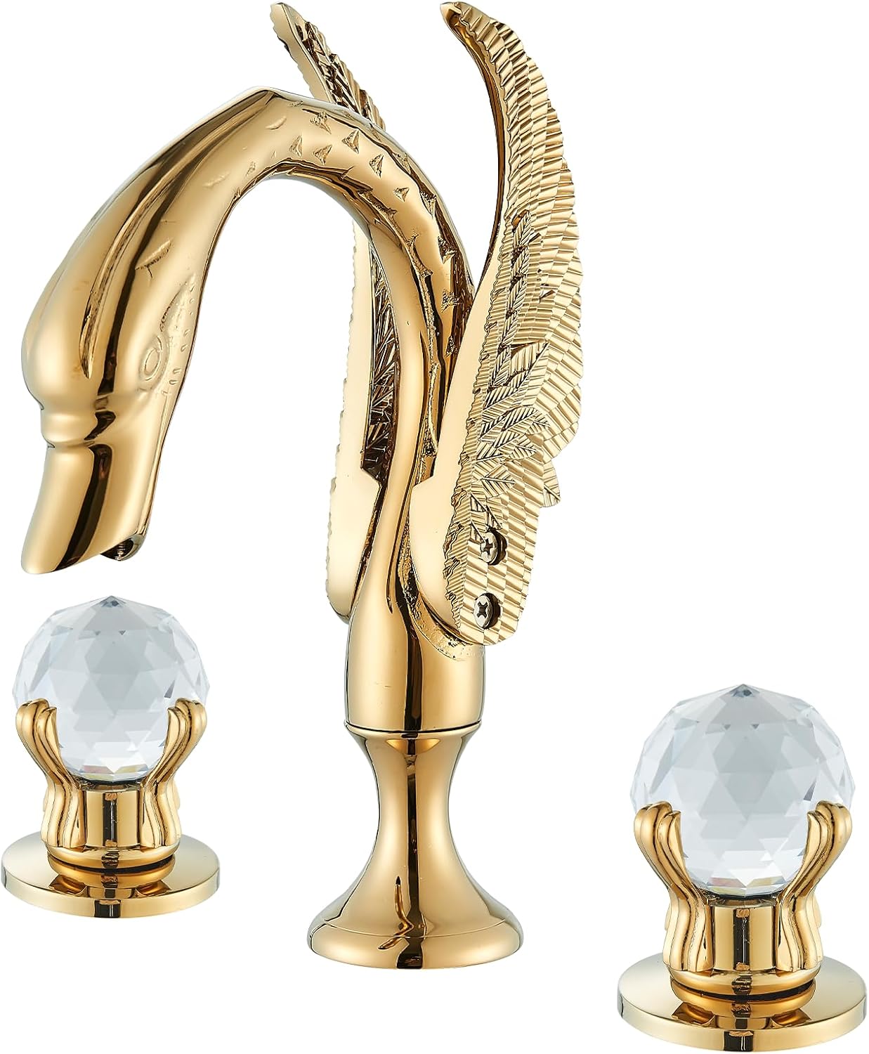 Vidugg Widespread Bathroom Facuet Gold Swan Bathroom Sink Faucet 3 Hole