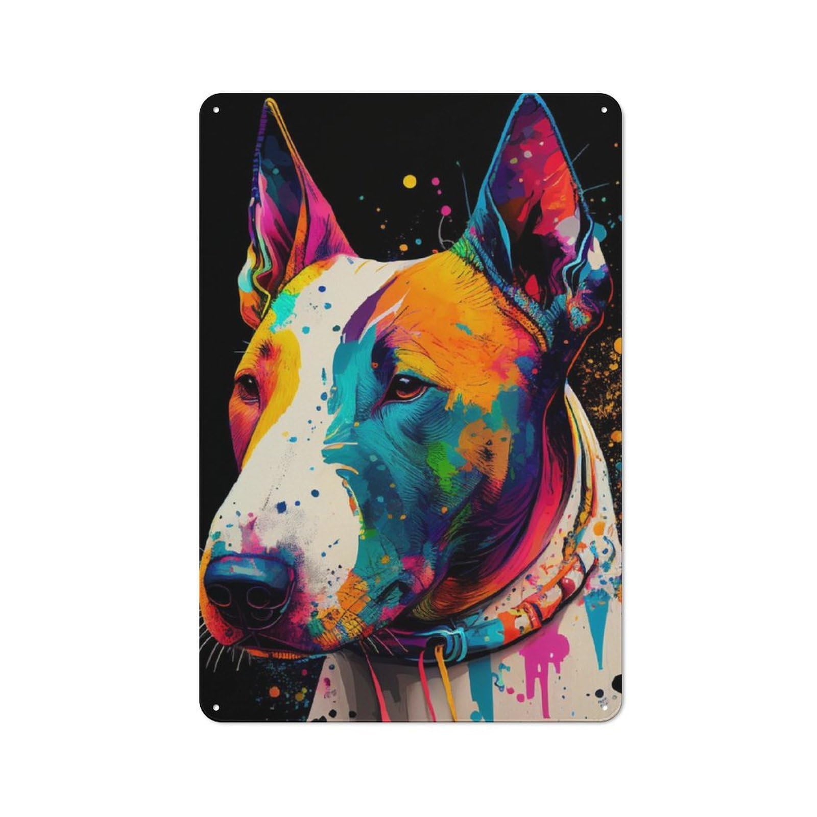 Junmoney Bull Terrier Colorful Printed Metal Sign 30X20cm For Home Office Or Studio, A Christmas Gift For People Styling Home Office And Studio