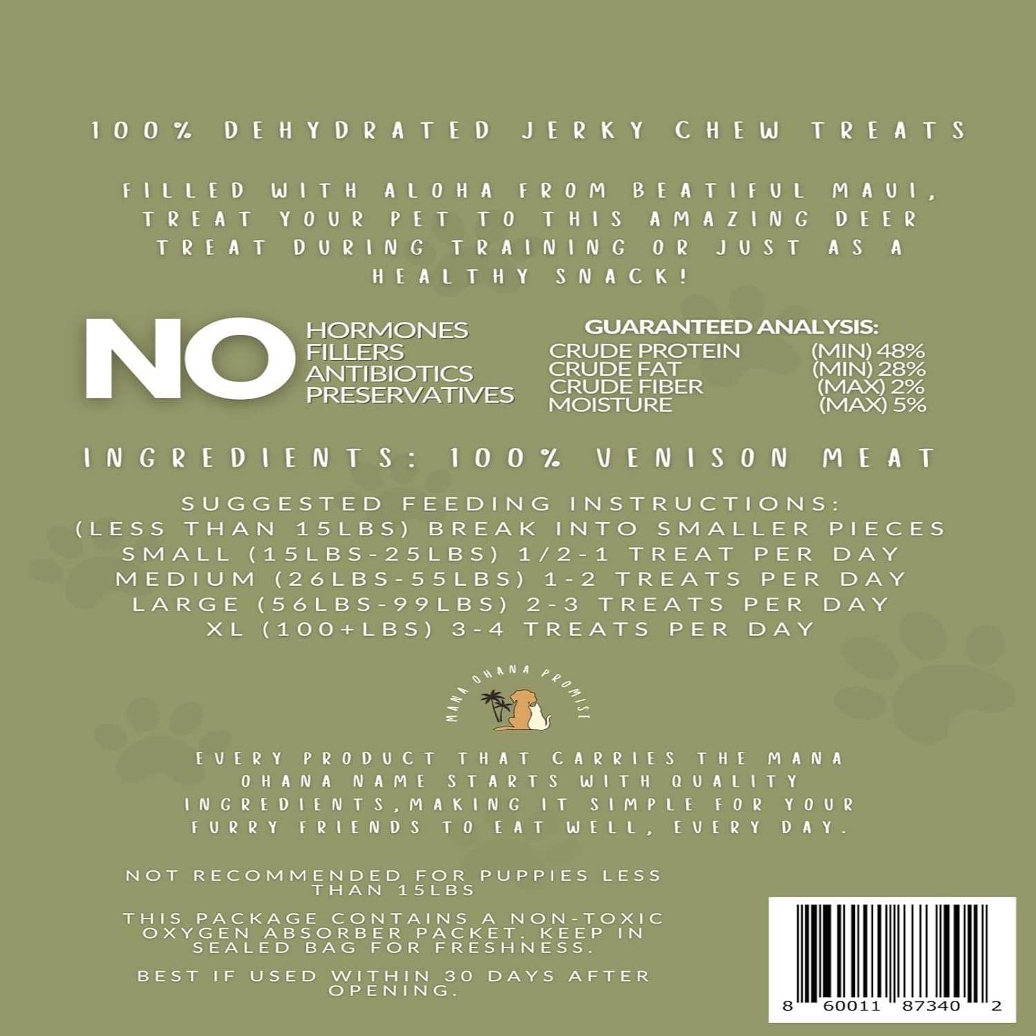 Deer Jerky Dog Treats | 100% Venison Meat Healthy Chew Treats for Dogs | All-Natural Grain-Free Training Rewards |Ideal for Medium & Large Dogs, 8oz