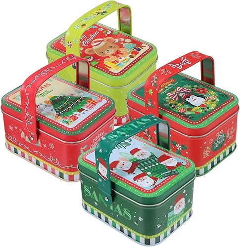 Cabilock 4 latas de galletas de Navidad con tapas, cajas de hojalata, caja de dulces, caja de galletas, contenedor de almacenamiento, latas
