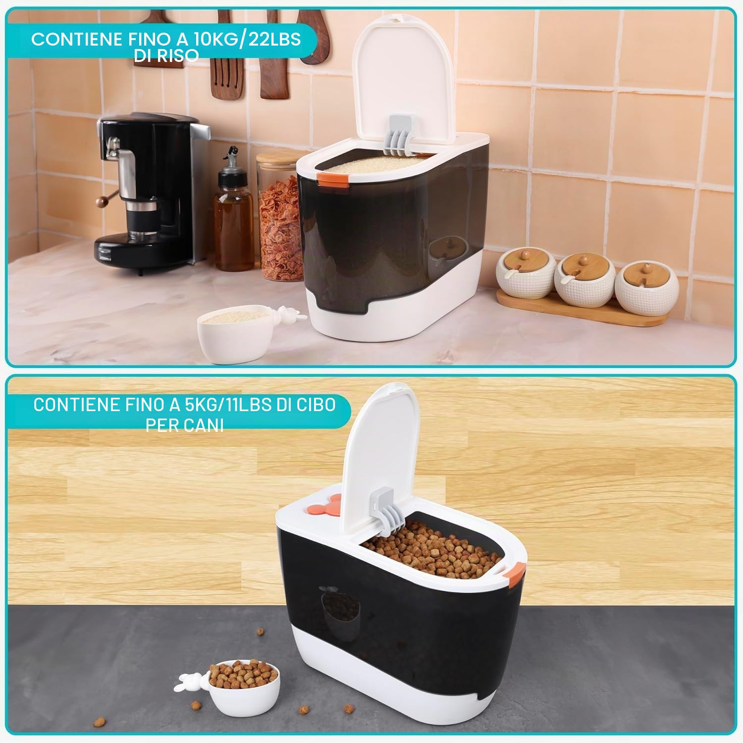 BELLE VOUS Contenitore Cibo Cani e Gatto con Paletta - Porta Crocchette con Coperchio 10 kg - Porta Cibo per Cani Gatti Uccelli - Contenitore per Mangimi Cereali e Alimenti Secchi
