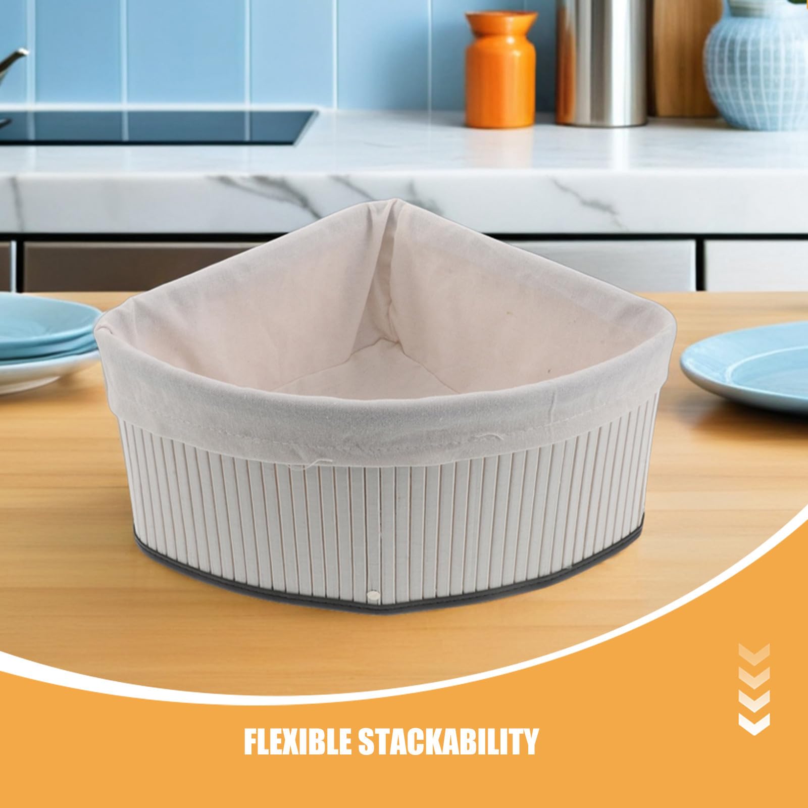 Cesta Organizadora de Bambú en Forma de Abanico Triangular para Armarios con Diseño Tejido y Forro, Maximiza Espacio en Esquinas para Cocina y Dormitorio