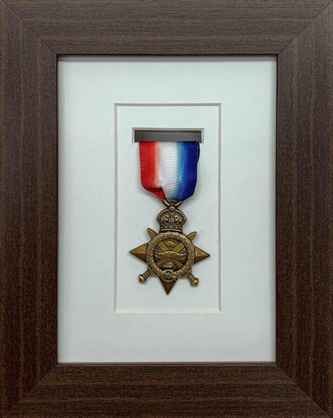 Kwik Picture Framing Ltd 1 Medal Military Medal Frame 23x18cm, White Mount - War Medal Shadow Box Display Case | Military Memorabilia Wall Hanging Frame