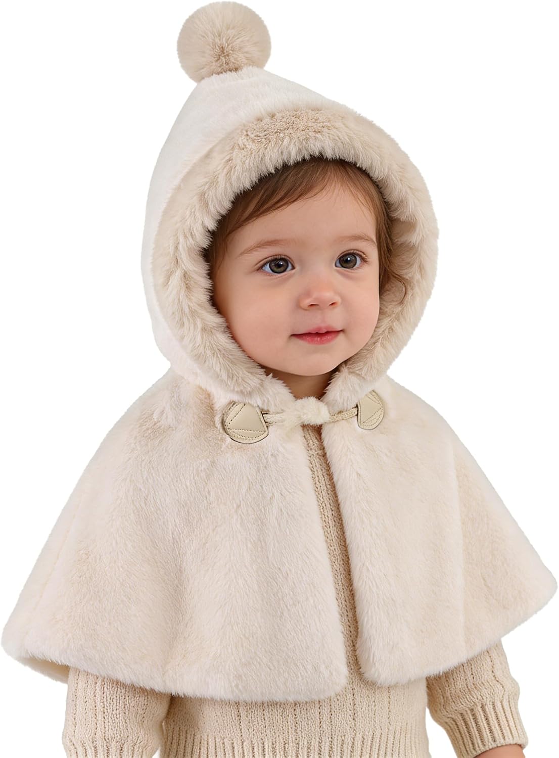 PENINSULA LOVE Baby Toddler Hooded Poncho Cape Cloak Faux Fur Shawl Cloak Thick Warm Plush Hoodie Coat Jacket 1-3 Years Old