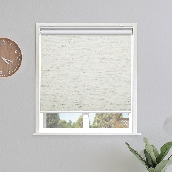 Blackout Roller Shades Blinds Cordless for Windows Pull Down Room Darkening Door Blinds with Thermal Insulated Easy to Install for Living Room,Bedroom,Home,Office,Linen Beige,Custom Size