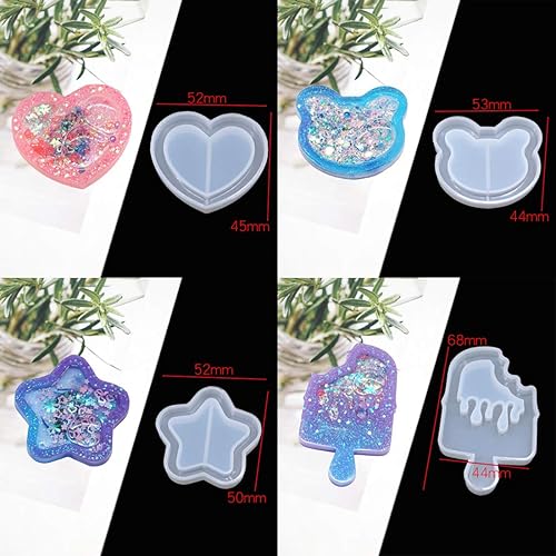 Miniatura 9 de FineInno 9 moldes para coctelera de resina, molde de fundición epoxi de arena movediza Kawaii, molde de silicona de animales de gato con 3 hojas de