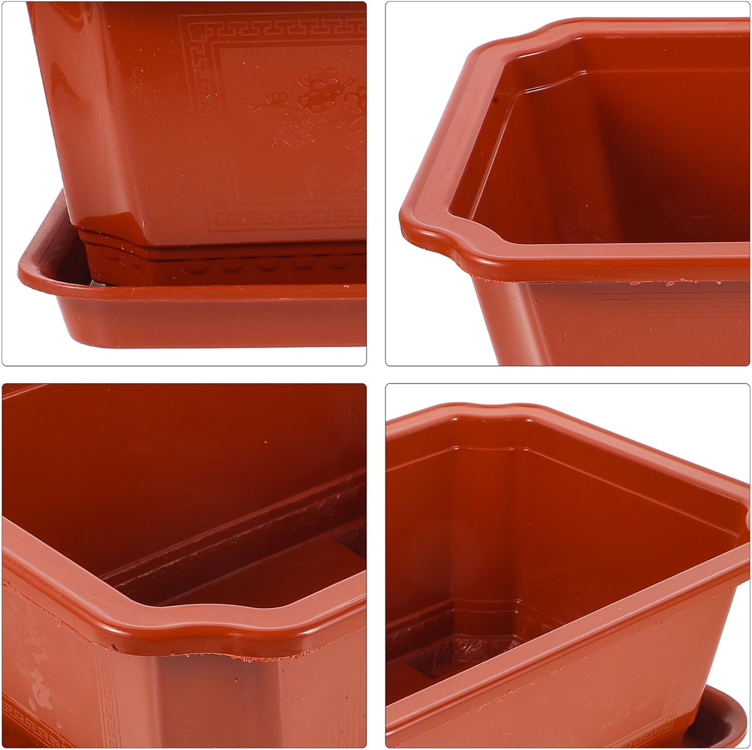 2pcs Large Oval Flower Pots with Trays, Indoor Gardening Bonsai Planters, Plastic Plant Containers for Home and Office, Garden Pot Drainage Compatible