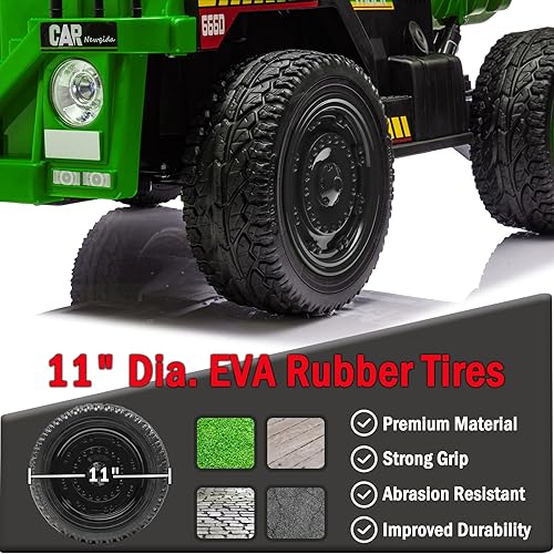 Miniatura 6 de NEWQIDA Camión volquete de 24 V, automóvil eléctrico para niños con control remoto, vehículos de construcción con cama volquete eléctrica, pala,