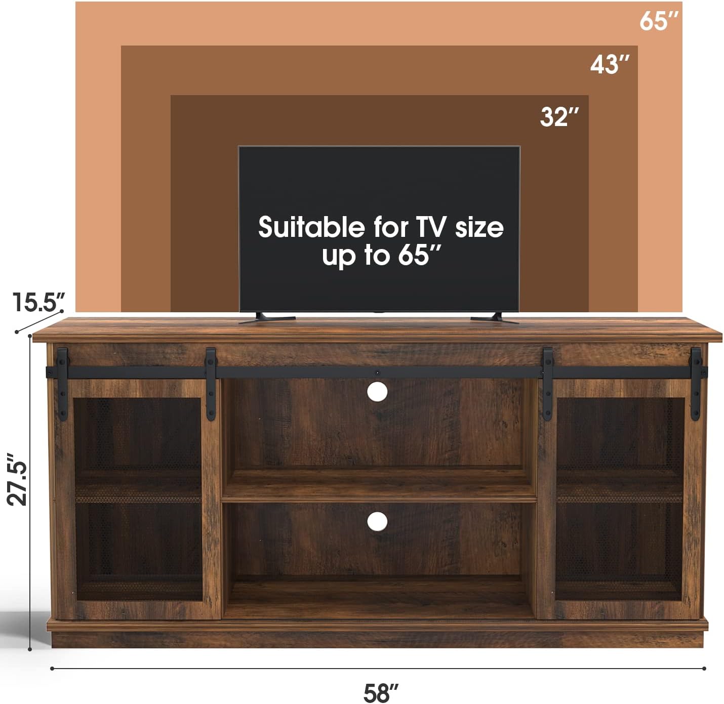 JUMMICO Farmhouse TV Stand for 65 Inch TV, Mid Century Modern Entertainment Center for Living Room Bedroom, Television Stands Console Table with Sliding Barn Doors and Storage Cabinets (Rustic Oak) : Home & Kitchen