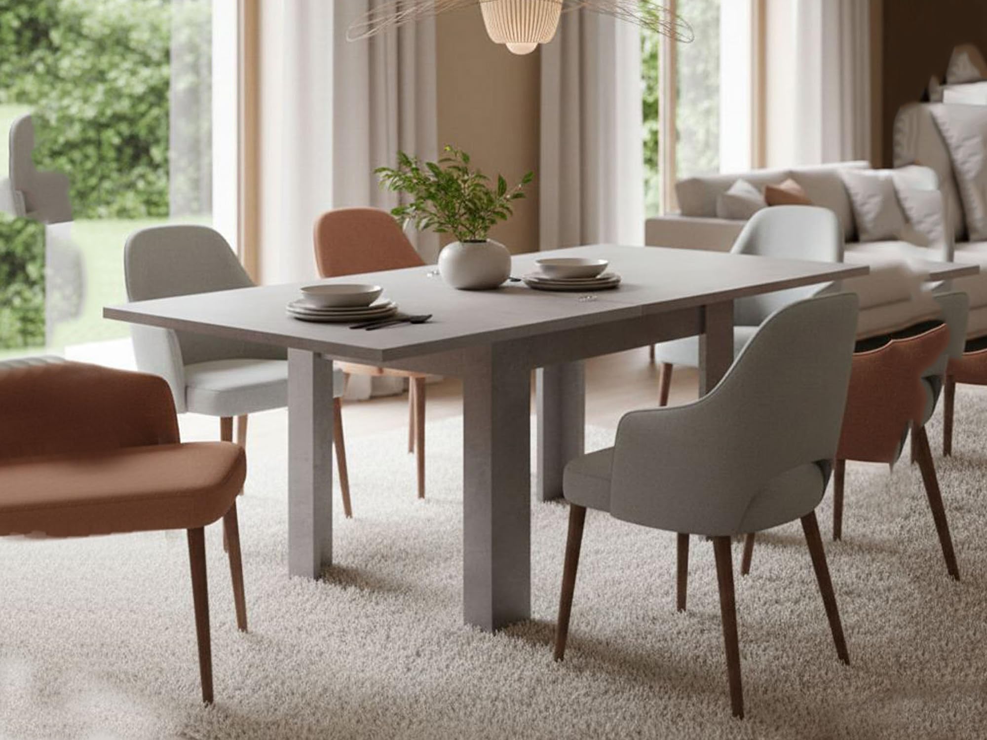 Dmora - Table extensible Otto, Console auxiliaire de cuisine, Table extensible, 100% Made in Italy, 90x90h75 cm, Gris
