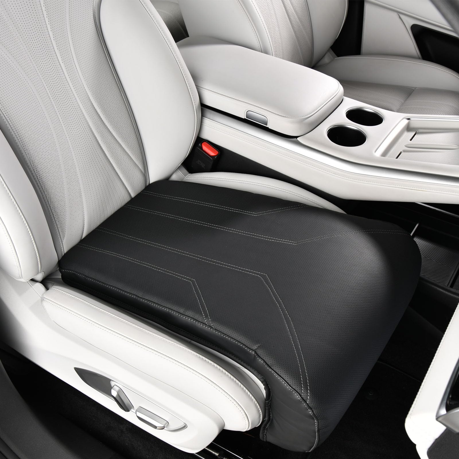 FLORICH Car Seat Extender Leg Support Cushion for Driver Seats Office Chair, Leather Widened seat Cushion for Long Drivers Universal Car Seat Cushion Legs Rest Pads-Balck