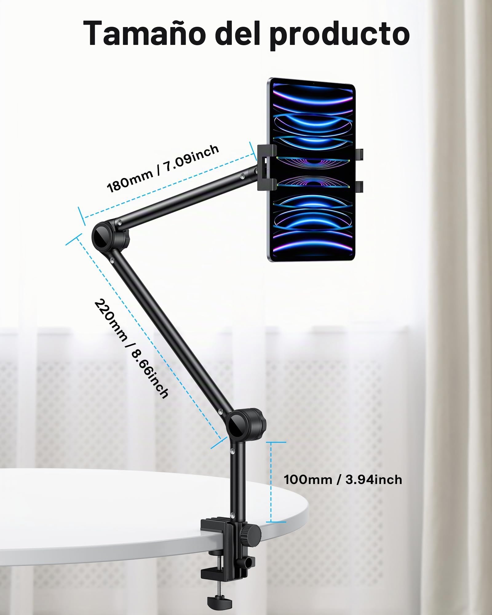 OMOTON Soporte de Tablet para Escritorio, Soporte de Tablet Giratorio 360° para iPad, Soporte de Teléfono Ajustable para Cama con Brazo Sólido, para Todos los iPhone/iPad Pro/Tabletas de Menos de 11"