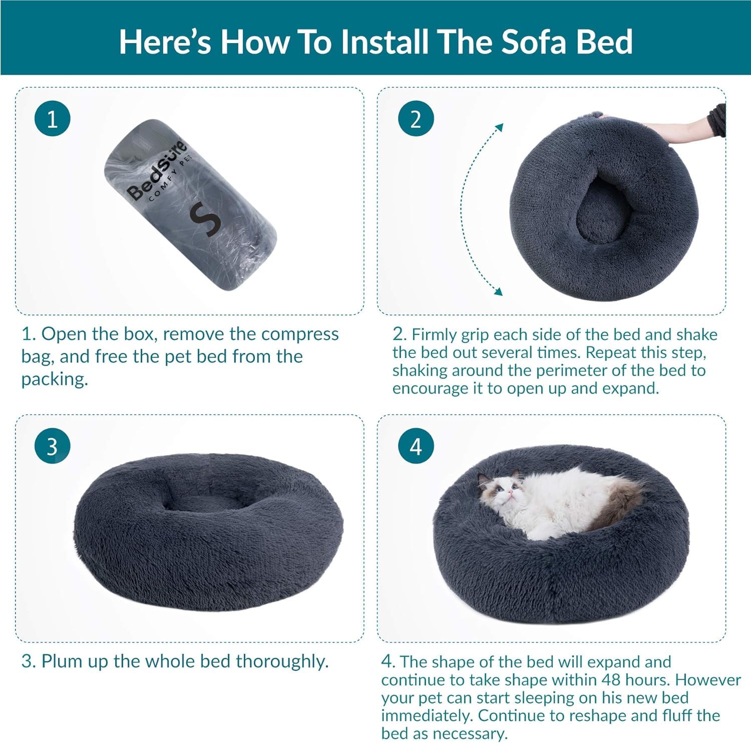 Bedsure Cuccia Gatto Morbida 60x60cm - Cuccia Pelosa per Cani Colore Grigio Scuro, Cuscino Gatto Antistresss con Peluche Lavabile, Lettino Calmante per Gatti