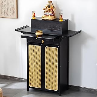 Bamboo Altar Table, Chinese Buddhist Altar Cabinet with Storage, Meditat...