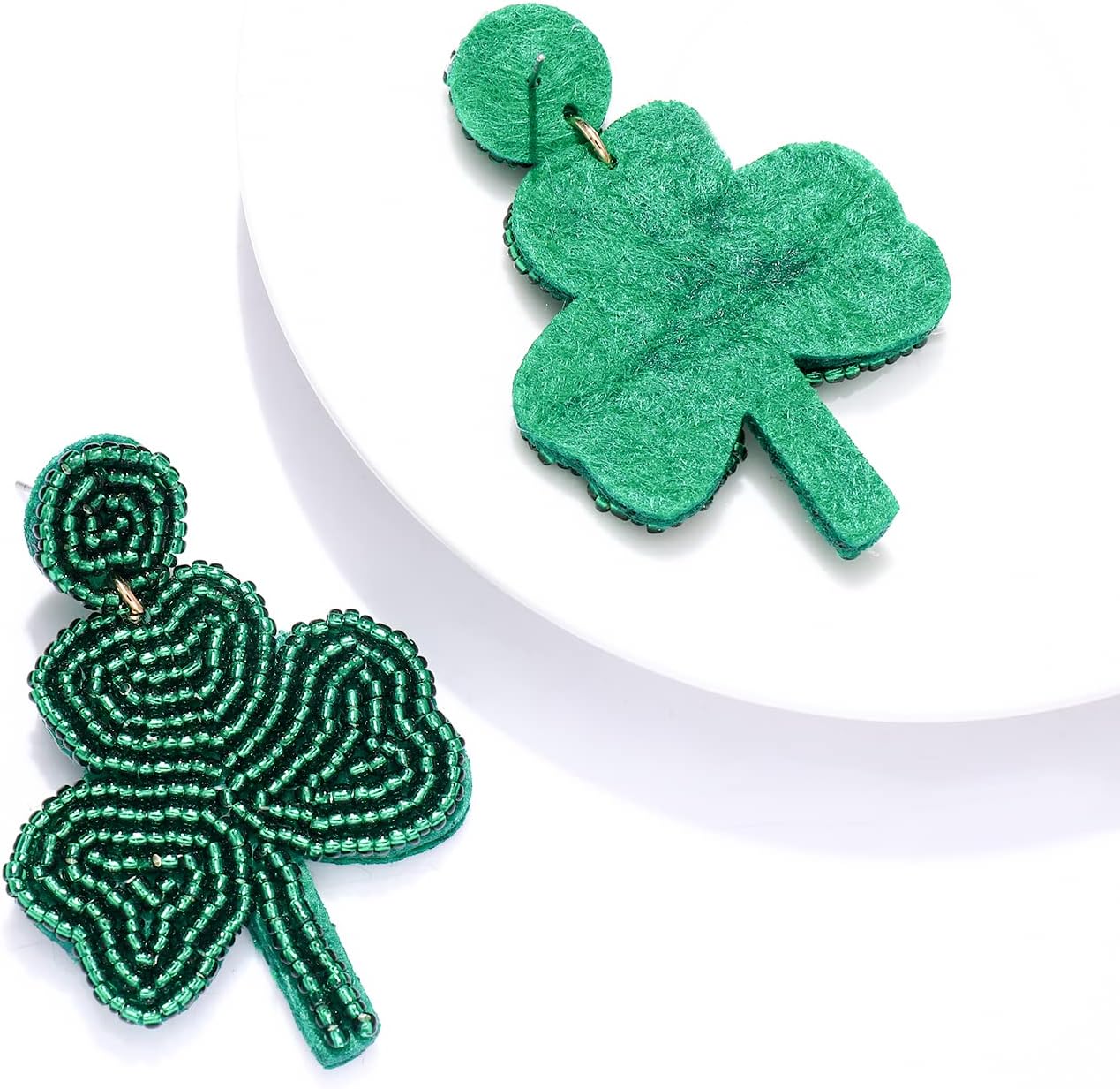 St. Patrick's Day Earrings Beaded Green Leaf Earring for Women Handmade Lucky Shamrock Hat Drop Dangle Earrings Irish Holiday Jewelry Gift - Image 5
