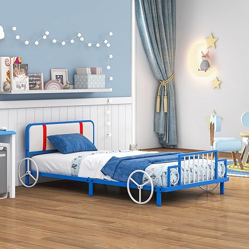 Miniatura 47 de HONEY JOY Marco de cama individual para niños, plataforma de cama individual de madera con cabecera y base de listones, no necesita somier, muebles