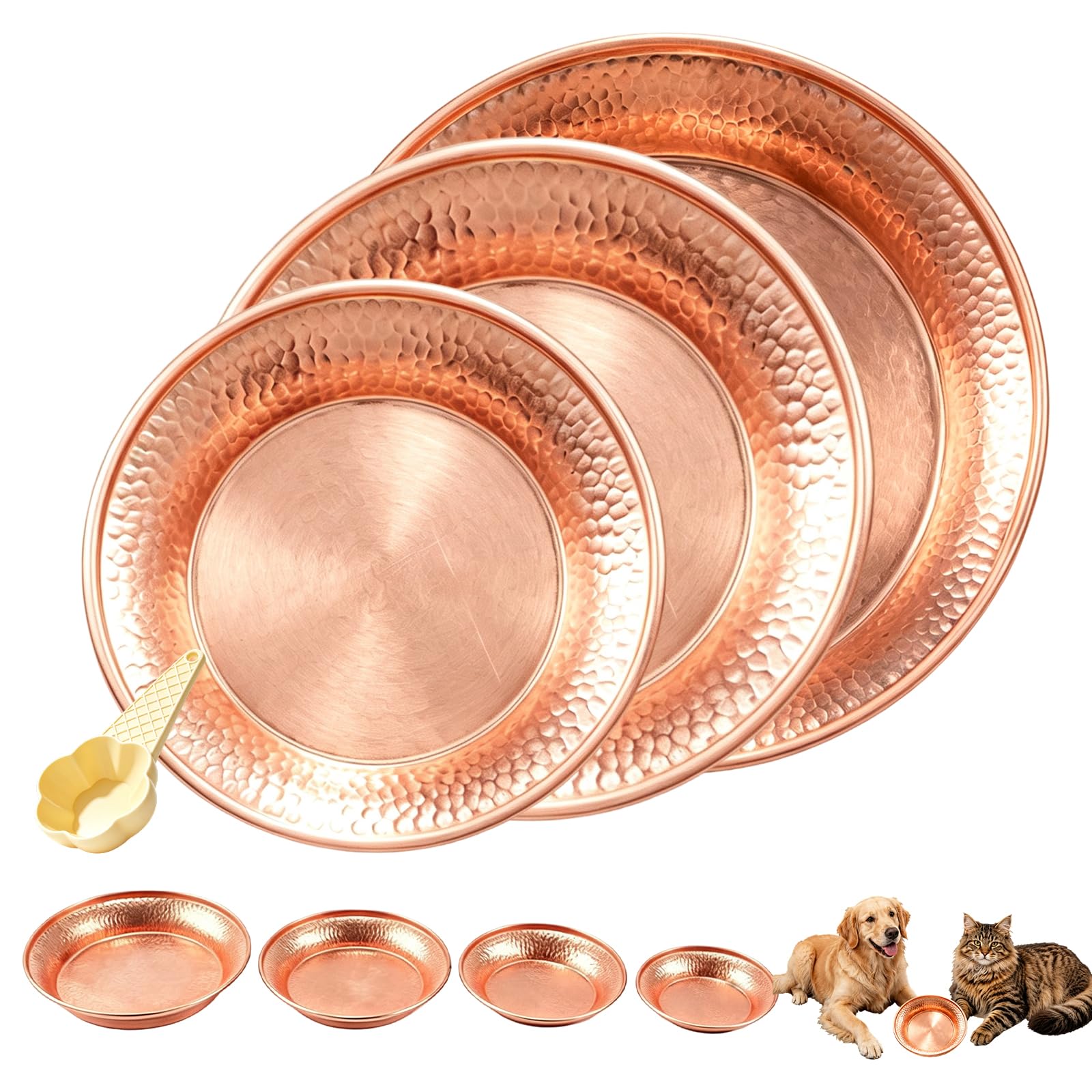 Luxuriöser Gehämmerter Kupfer Hundenapf, 13*13*2.5cm Kupfernapf Hund Mit Kippsicherem Boden Und Kratzfestem, Goldfarbener Kupferschüssel Leicht Zu Reinigen, Für Haustiere Zur Partydekoration (M+L)