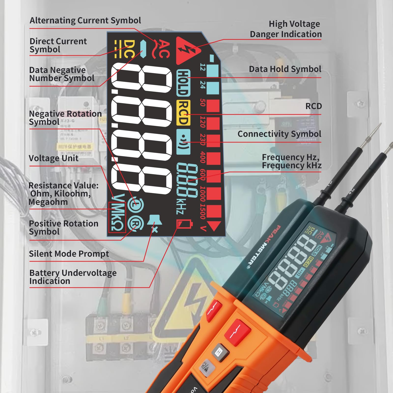 Tester di Tensione, Voltmetro Digitale Multifunzione Impermeabile, IP65, con Display LCD. Misurazione Della Tensione CA/CC Fino a 1200 V CA/1500 V CC(PM8200B)
