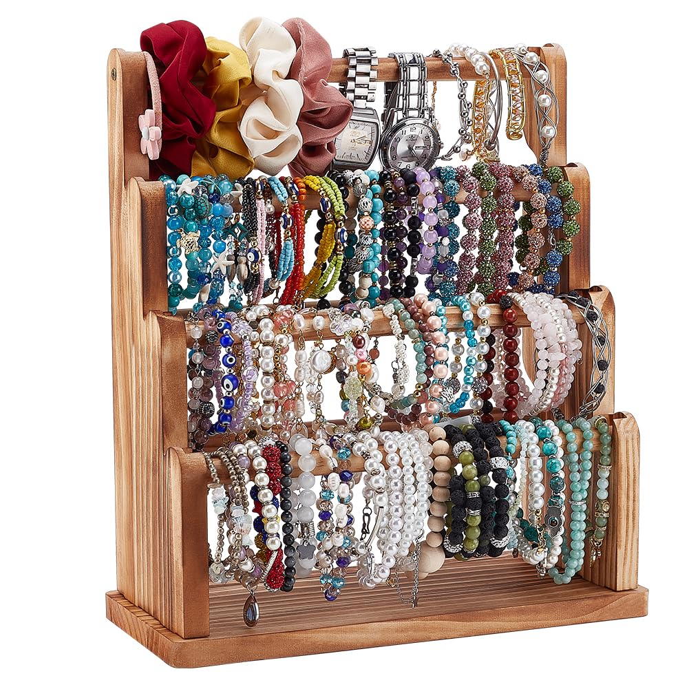 PH PandaHall 7 Tier Wood Bracelet Holder Jewelry Display Stand Bracelet Bangle Scrunchie Organizer Watch Display Stand Accessory Display Storage