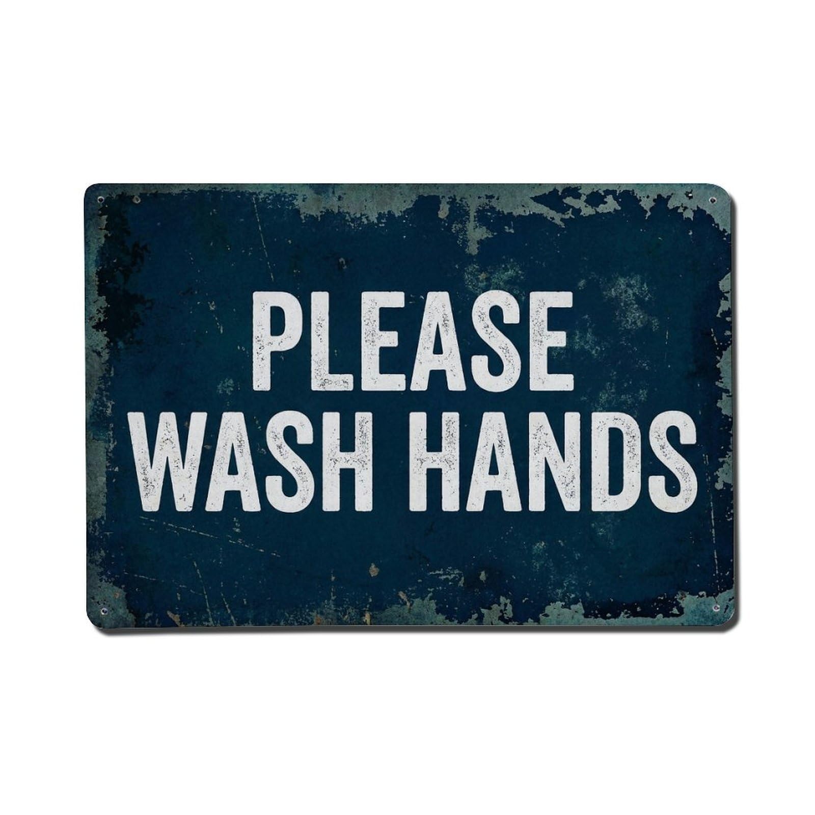 Vintage Text with Please Wash Hands Metal Tin Sign
