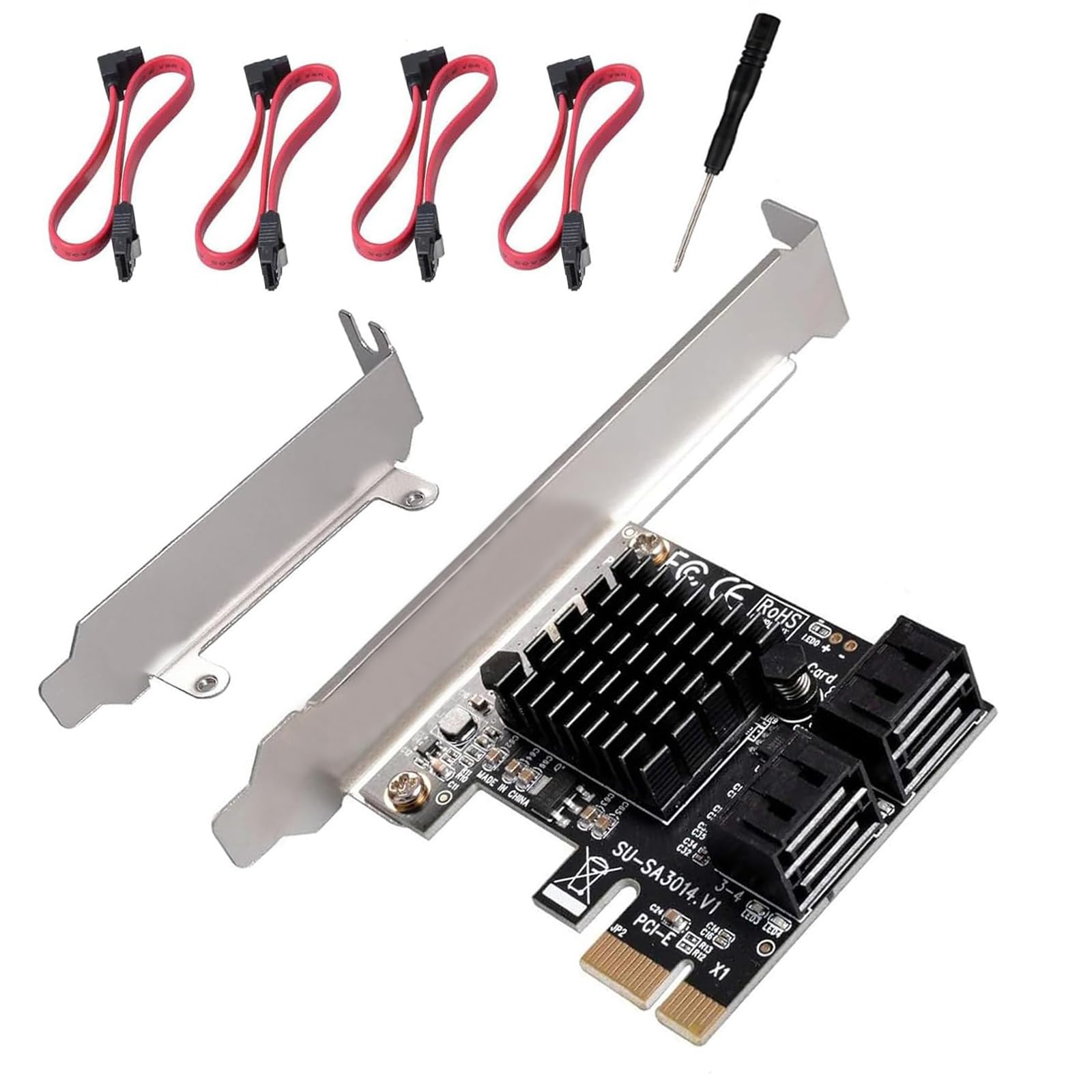 Carte d'extension PCIE 4 ports SATA III 6 Gbps PCIE 1X vers SATA 3.0 - 4 ports - Prise en charge SSD et disque dur pour Windows 7/8/10/XP/linux/Vista