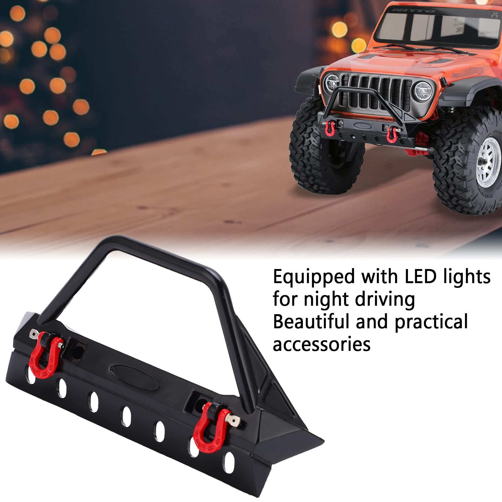 RC Stinger Front Bumper with LED Light, RC Front Bumper for Axial Scx10 / II/III Generation 1/10 RC Car (Trapezoid)