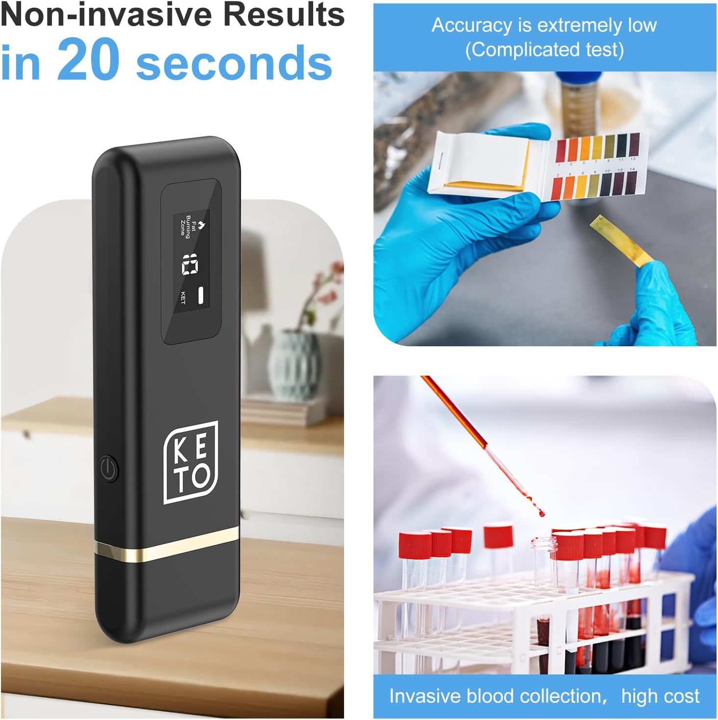 Breath Ketone Meter Rechargeable Ketone Breath Analyzer & Ketosis Meter, Professional Portable Ketosis Breath Tester for Home Keto Tracking