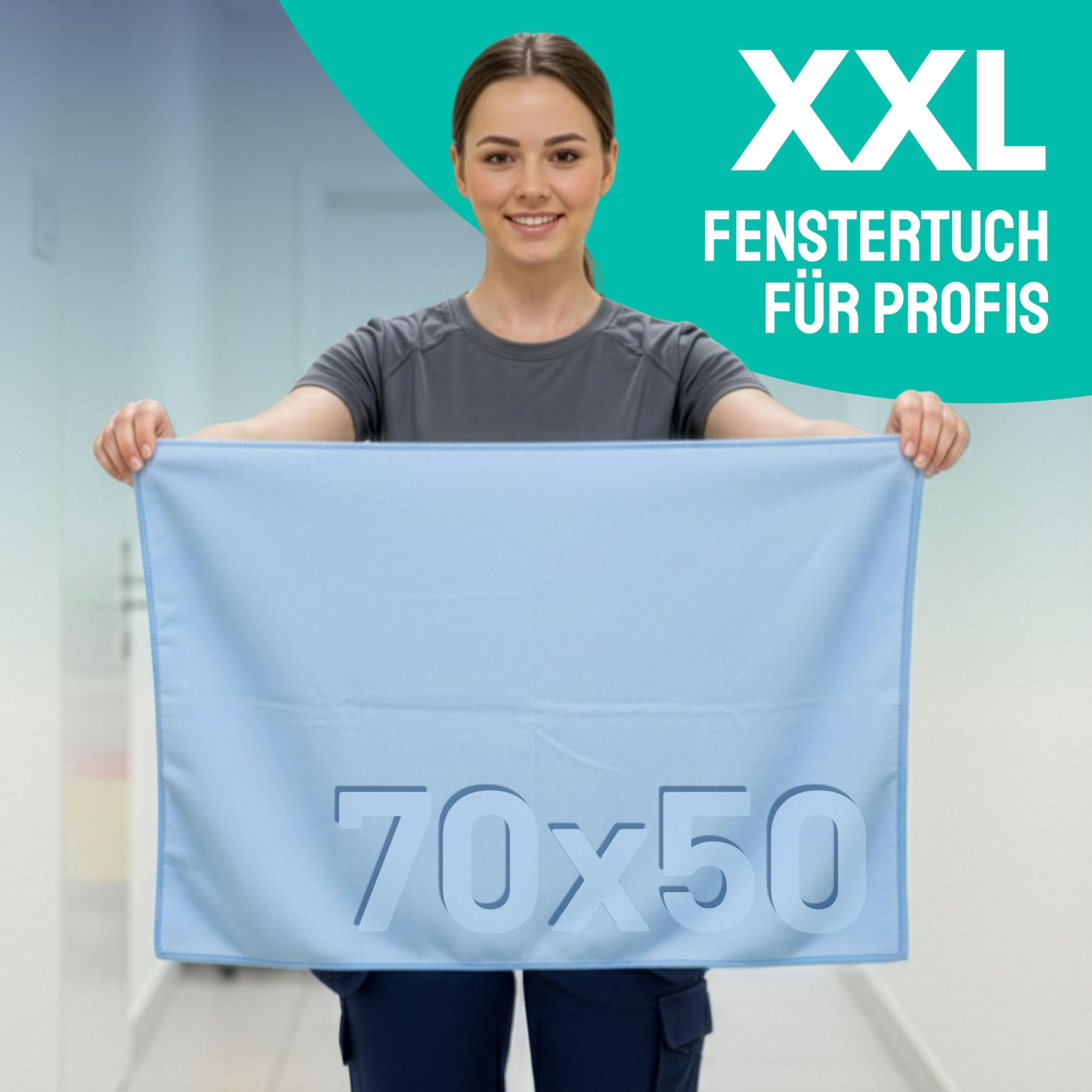 Sonty Profi Fensterputztücher XL 50x70 cm – 10er Maxi-Pack Microfaser Fenstertuch streifenfrei | Glastuch & Zaubertuch für Glas, Spiegel, Wundertuch Küchenfronten | Waschbar 40–90°C (Blau)