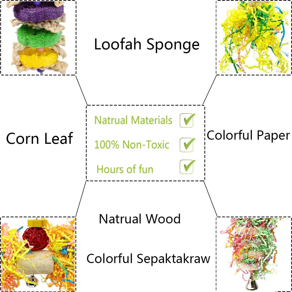 5Pcs Bird Shredding Toys for Parakeet Cockatiel Conure Bird Parrot Loofah Toys Parakeet Chewing Toys Parrot Shredder Toys Bird Foraging Toys Bird Cage Accessories for Small Medium Parrots : Pet Supplies