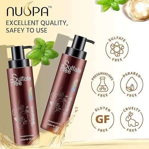 Miniatura 2 de Nuspa - Juego de champú y acondicionador de aceite de argán marroquí natural orgánico sin sulfato - Tratamiento seguro del color protección UV