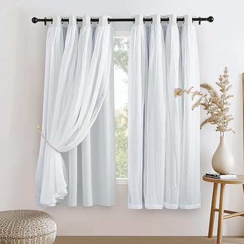 Miniatura 24 de PONY DANCE Cortinas Opacas Transparentes - Cortinas de Doble Capa con Aislamiento Térmico para Dormitorio Comedor, Cortinas para Sala, 52 pulgadas