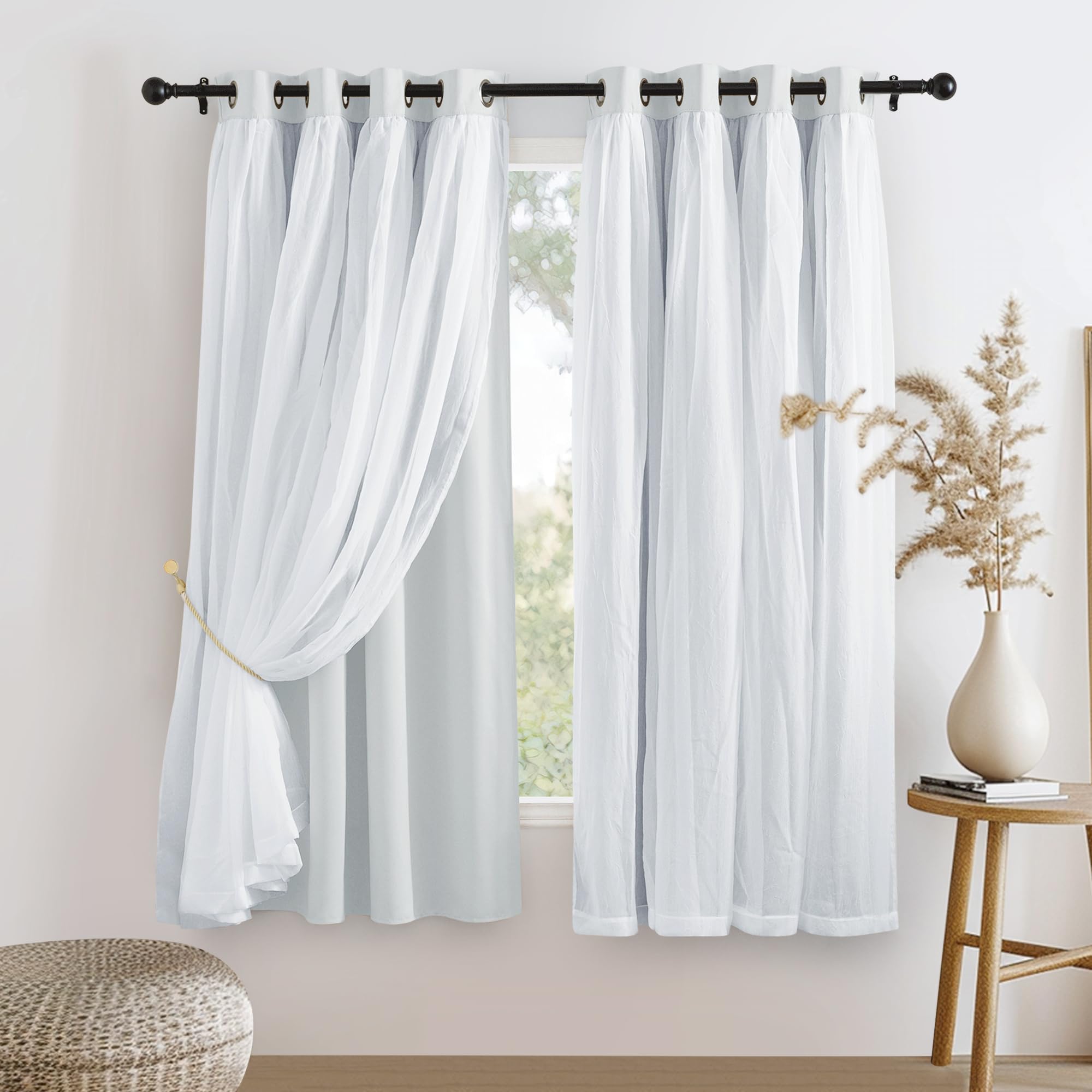 PONY DANCE White Curtains Set Double Layers - Mix & Matce Voile x