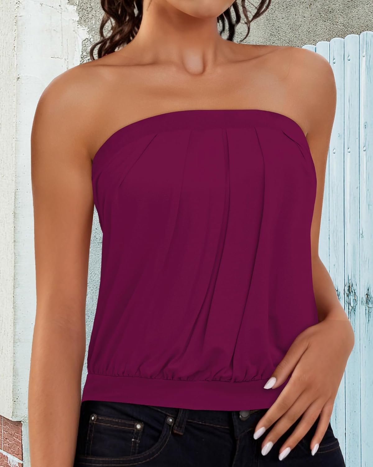 Women's Tube Tops Summer Casual Bandeau Tank Casual Strapless Blouse Off The Shoulder Tunic Shirts - Image 2