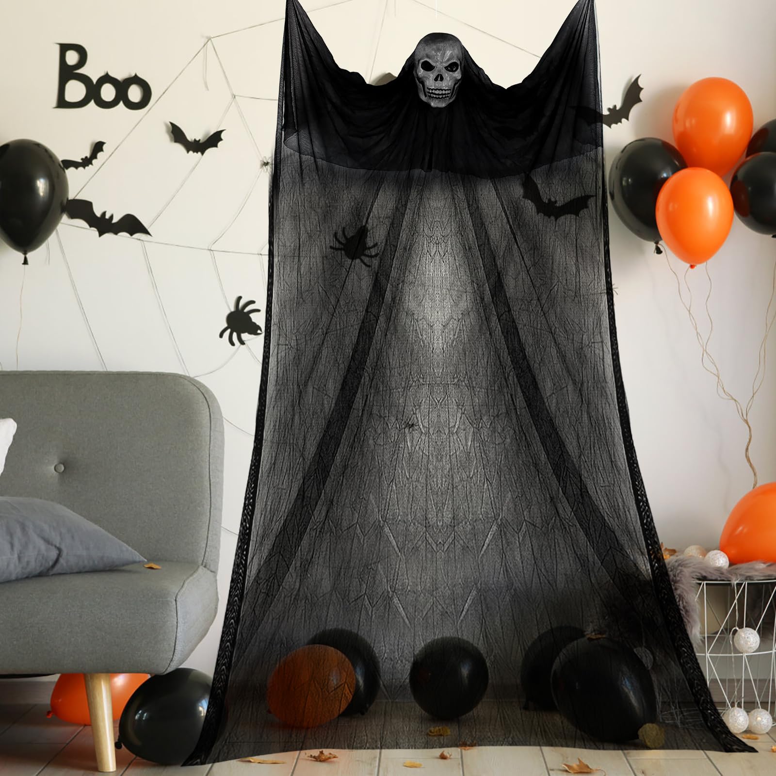 Wisząca dekoracja Halloween na zewnątrz, rekwizyt nawiedzony dom dekor, 3,5 * 1,8M duch dekoracja Halloween, zasłona ducha Halloween, na szkielet latającego ducha Halloween straszna dekoracja