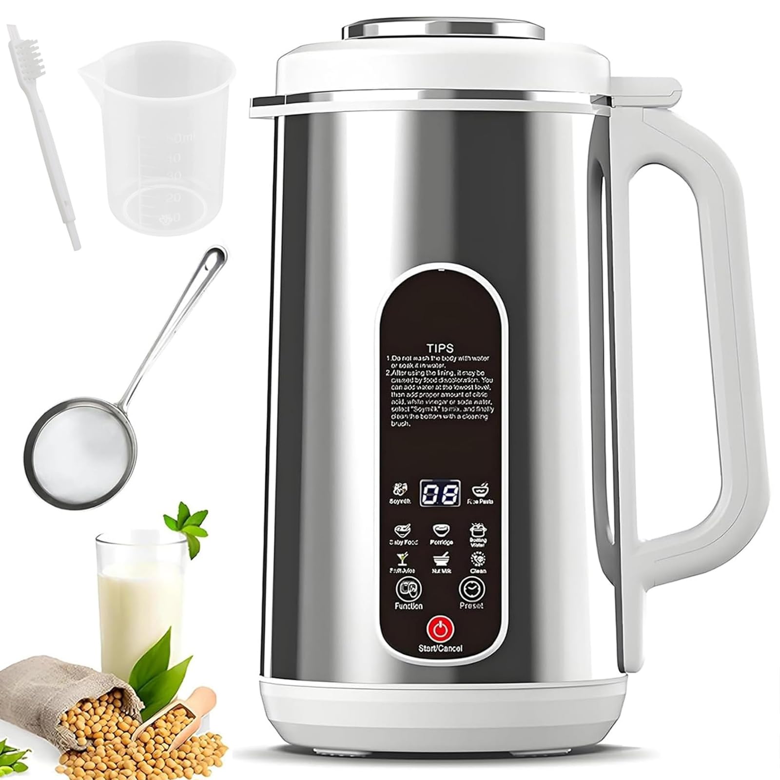 Macchina per Latte Vegetale da 1,2 Litri, per Latte di Soia, Mandorla E Avena, con 12 Lame, Preparazione Rapida di Bevande Vegetali in 5 Minuti, Autopulente, Timer 24 Ore