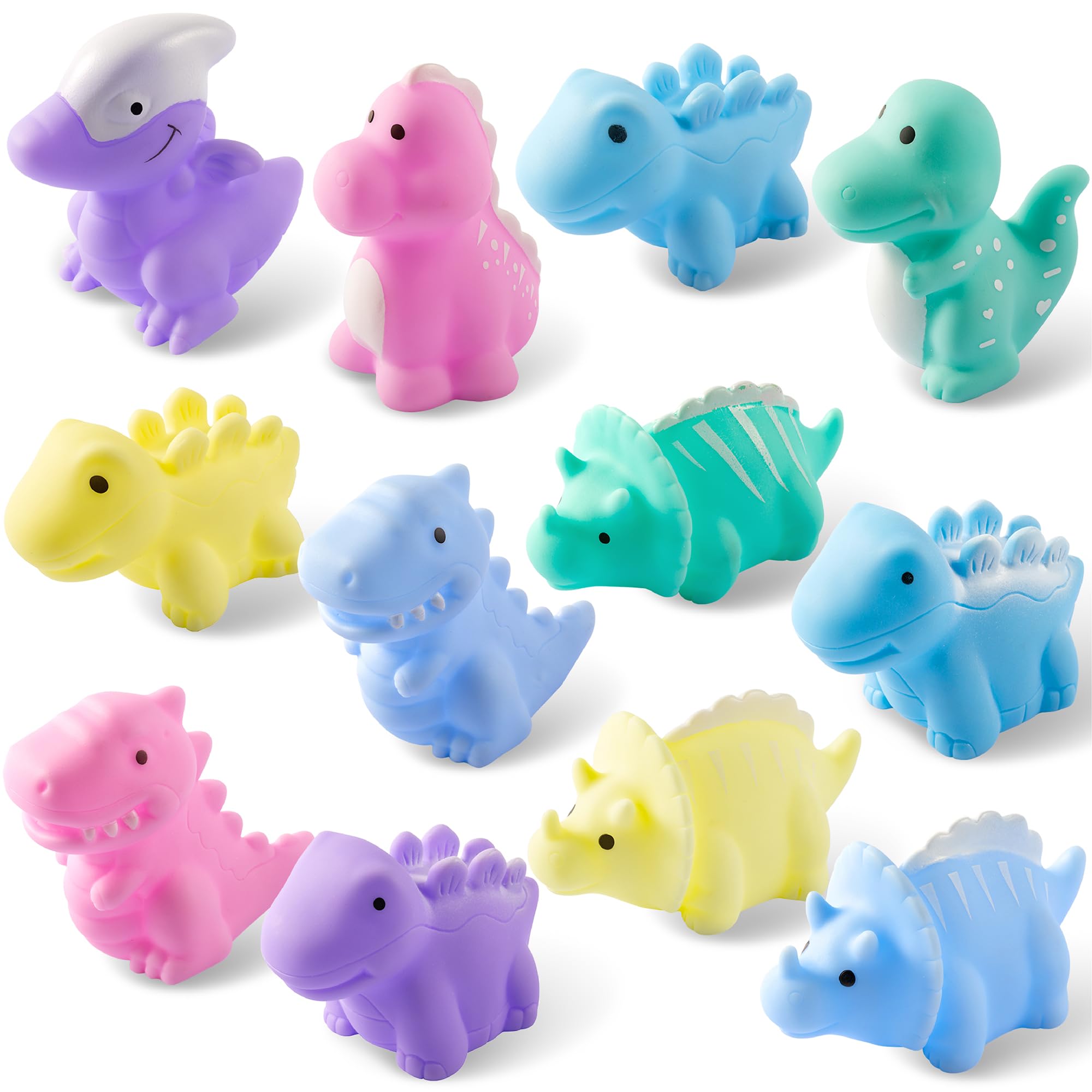 Maplefield 12-Pack No Hole Dinosaur Bath Toys for Kids 2-4 Easy-to-Clean - Cute Pastel Dinosaur Toy - Makes Bath Time Enjoyable - Helps Develop Motor Skills - 5 Different Species