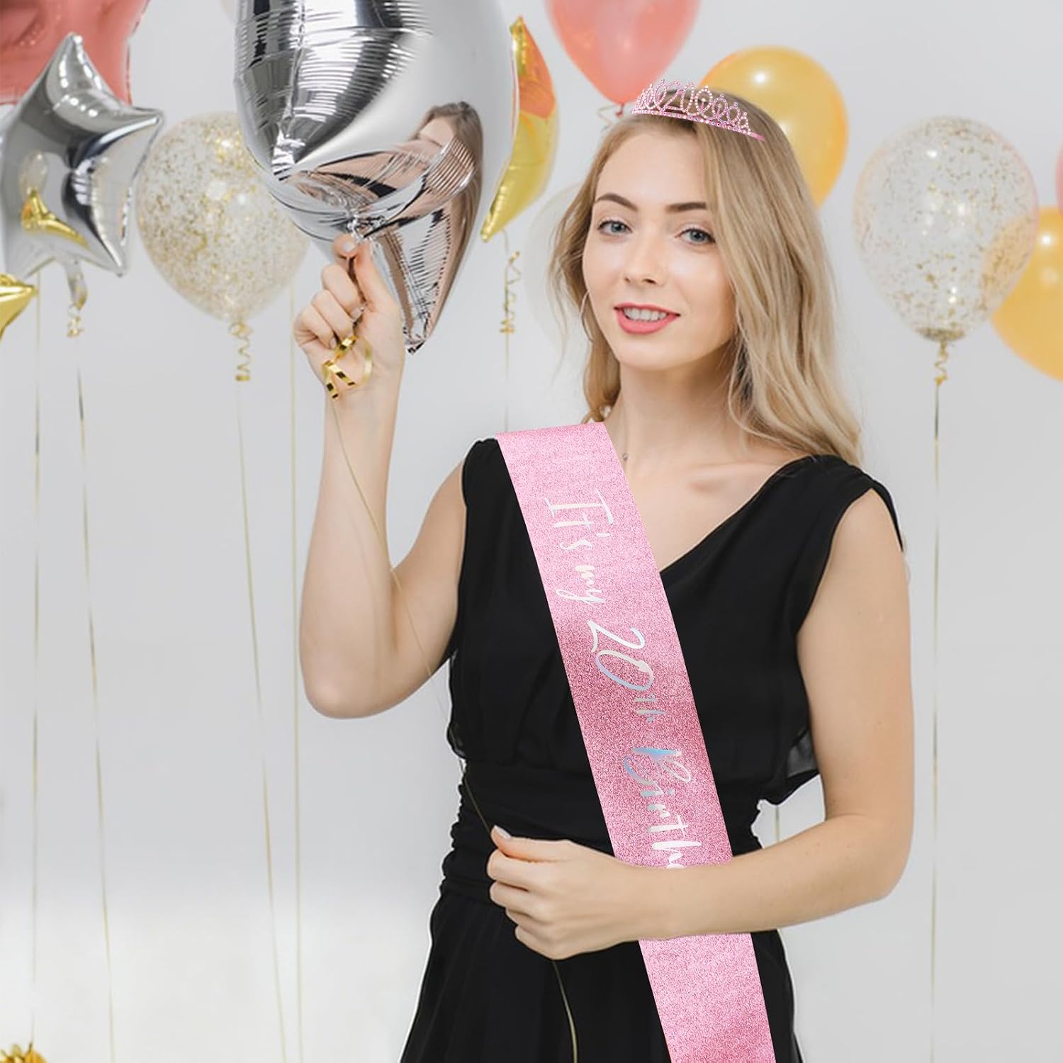 Aprince 20th Pink Birthday Decorations for Her Birthday Sash and Tiara Crown 20 Year Old Gifts Happy 20 Headband Party Favors Supplies image 3