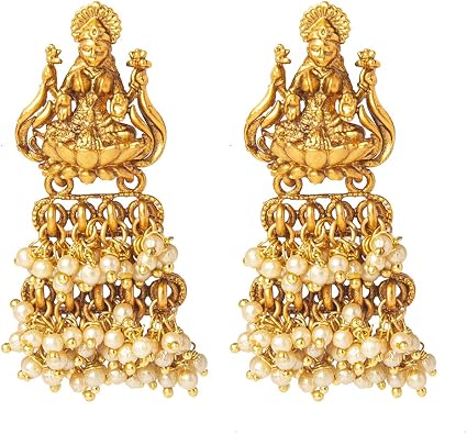 Bodha Traditional Indian Handcrafted Antique Gold Plated Godess Lakshmi Temple Jewellery Earring For Women SJ_1871